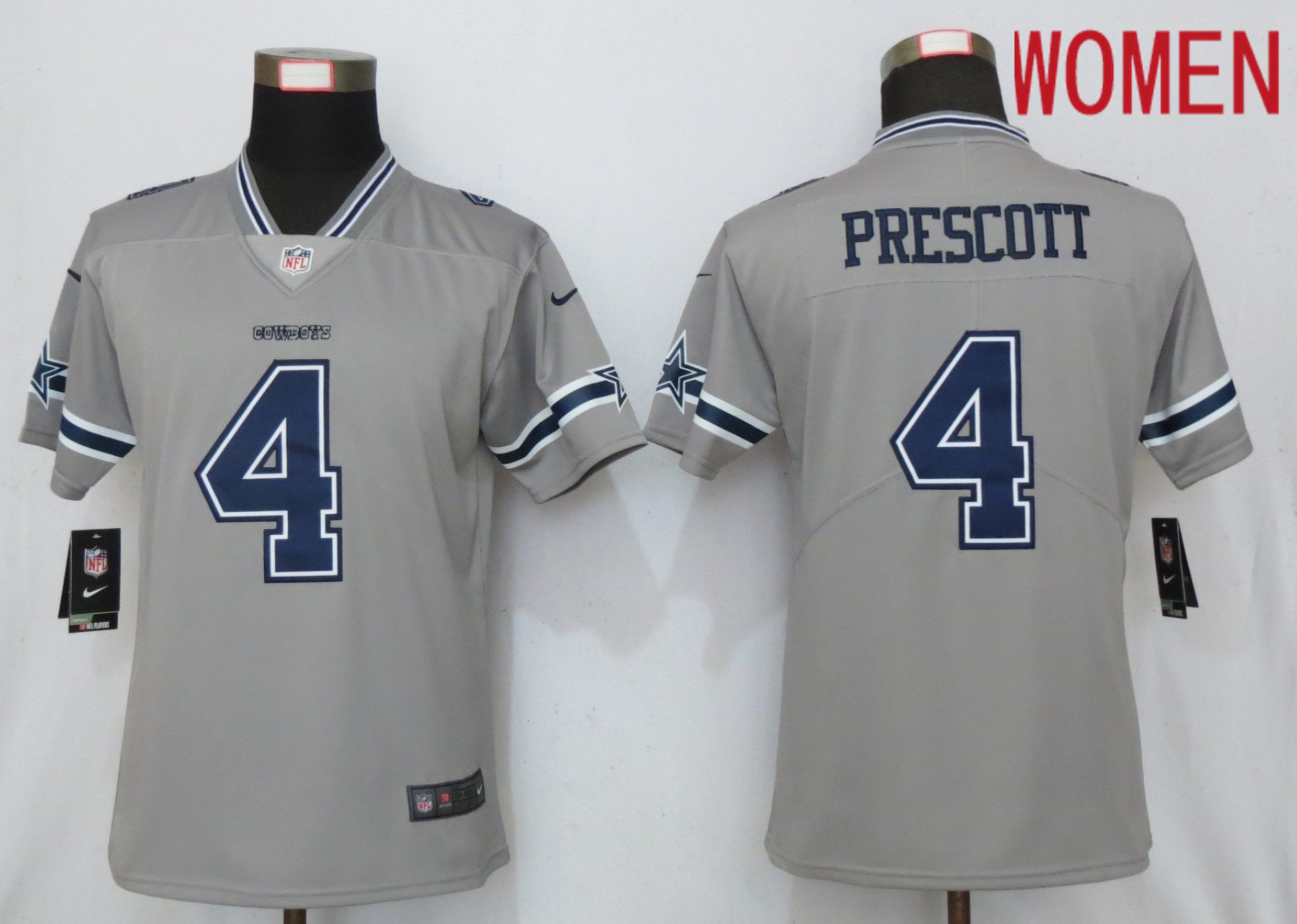 Women Dallas Cowboys 4 Prescott 2019 Vapor Untouchable Nike Gray Inverted Elite Playe NFL Jerseys